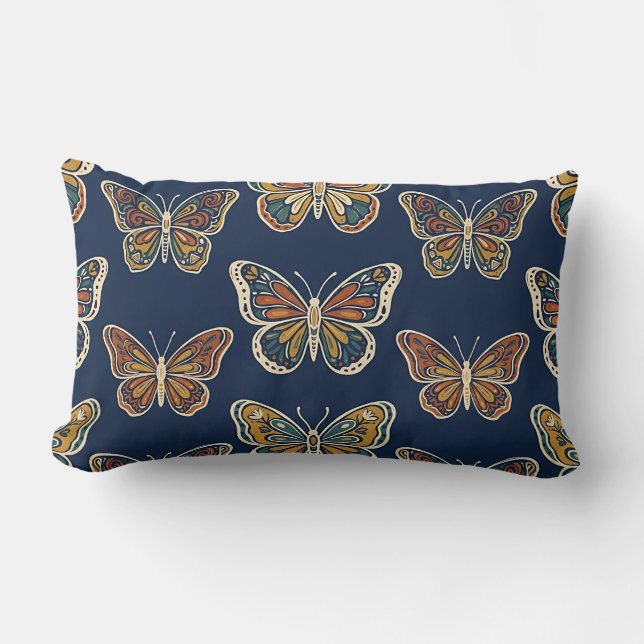 Lenden Navy Vlinder Boho Kussen Decor (Voorkant)