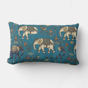 Lendenkussen Teal Blauw Chinoiserie Olifantprint Kussen