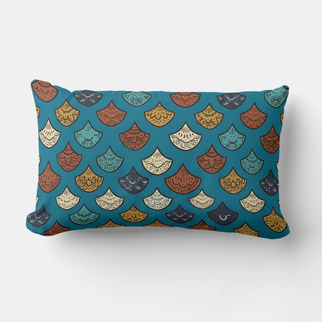 Lendenkussen Teal Blauwe Visschubbenprint Kussen (Voorkant)