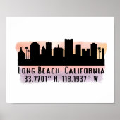 Lengte- en breedtegraad van de skyline van Long Be Poster (Voorkant)