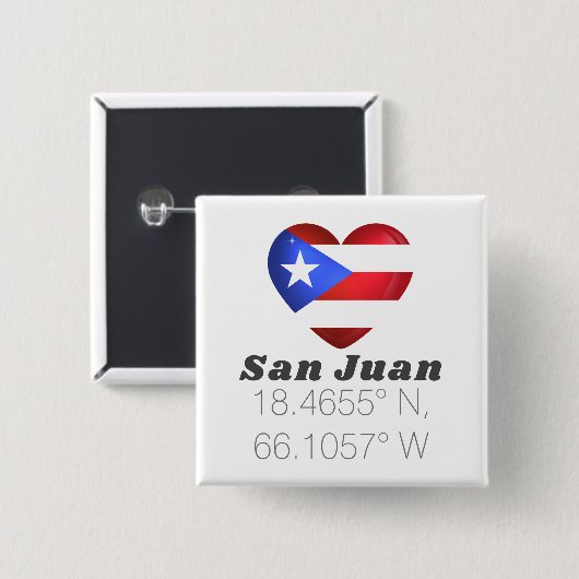 Lengtegraad van San Juan Puerto Rico Vierkante Button 5,1 Cm (Voorkant /achterkant)