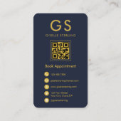 Leningondertekenaar Monogram Navy Blue Gold QR Cod Visitekaartje (Achterkant)