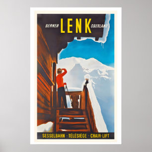 Lenk Oberland Bernese Zwitserland Vintage Ski Poster