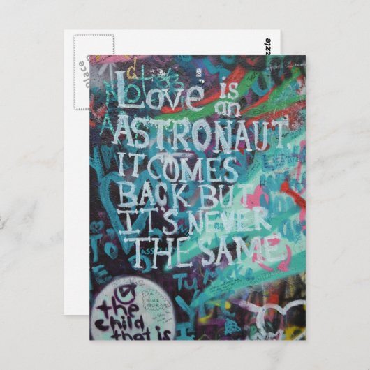 Lennon-muur, Liefde is als een astronaut-graffiti Briefkaart (Voorkant / Achterkant)