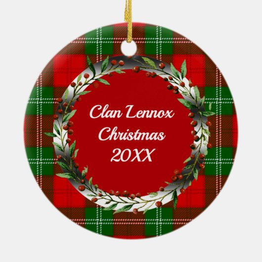 Lennox Clan Badge & Tartan Personalized Christmas Keramisch Ornament (Achterkant)