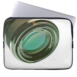 Lens van een fotocamera, een scherpe blik. laptop sleeve