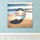 Lensbal op oceaanstrand canvas afdruk (Insitu (Houten vloer))