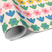 Lentaanstrepen Cute en Cheerful Floral Cadeaupapier (Rol Hoek)
