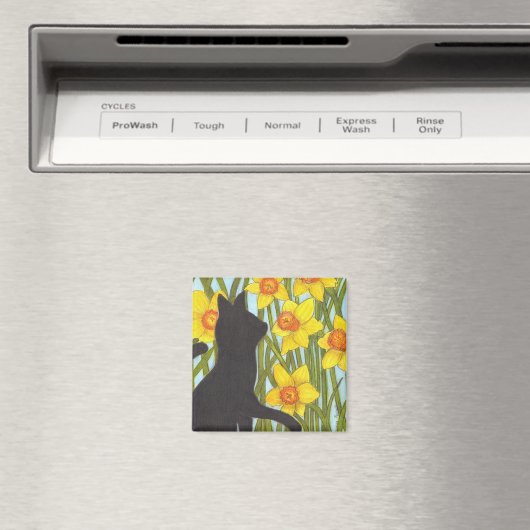 Lentafodil zwarte kat magneet (Insitu (Vaatwasser))