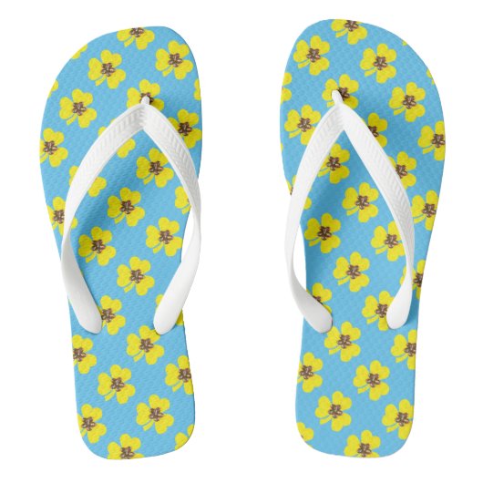 Lentblauwe en gele, gele klavers teenslippers (Voetbed)