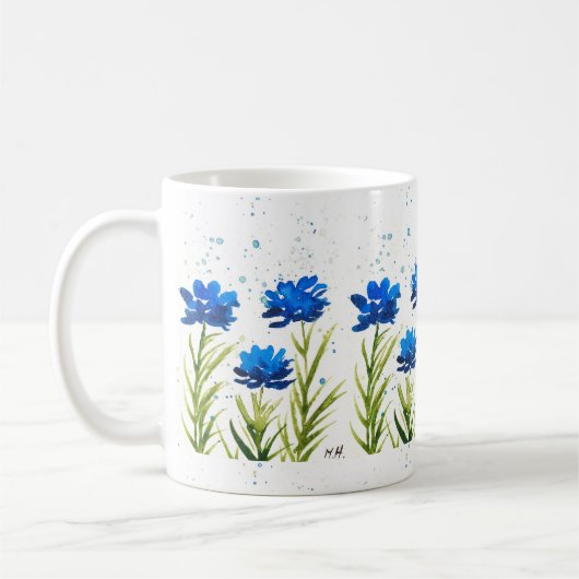 Lentblauwe hemel bloemen moderne waterverf koffiemok (Links)