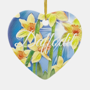 Lentbloem Geel Daffodil en Blauwe Zonnezon Keramisch Ornament