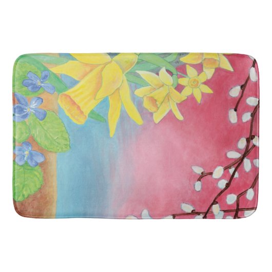 Lentbloemen, Daffodils, Salix caprea en Violet Badmat (Voorkant)