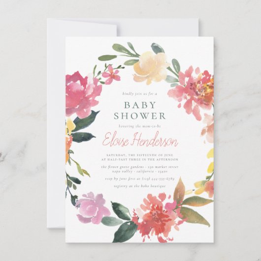 Lentbloemen | Elegant en eenvoudig Baby shower voo Kaart (Voorkant)