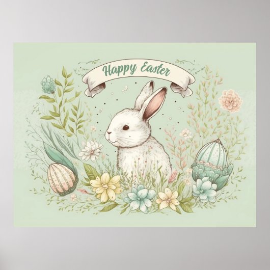 Lentbloemen en bunny-illustratie poster (Voorkant)
