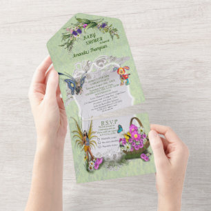 Lentbloemen en FAIRIES in één Baby shower All In One Uitnodiging