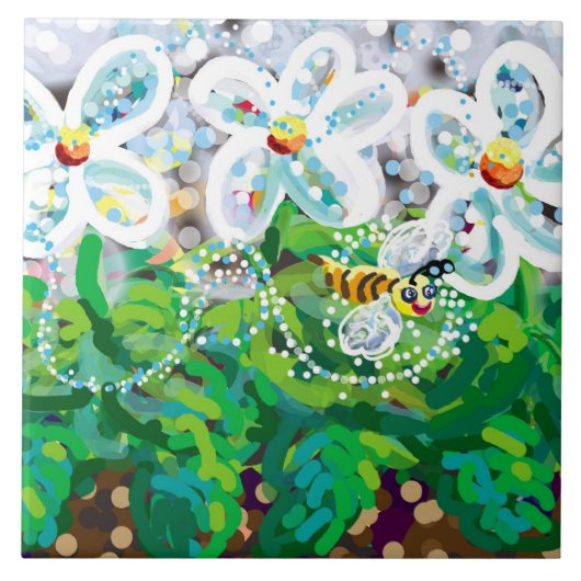 lentbloemen en gelukkige bijen tegeltje (Voorkant)