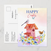 Lentbloemen en vogelhuis blij Pasen Briefkaart (Voorkant / Achterkant)