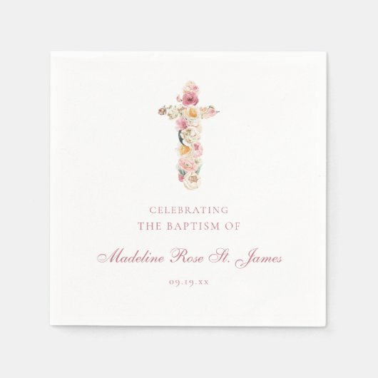 Lentbloemen | Floral Cross Baptism Christening Servet (Voorkant)