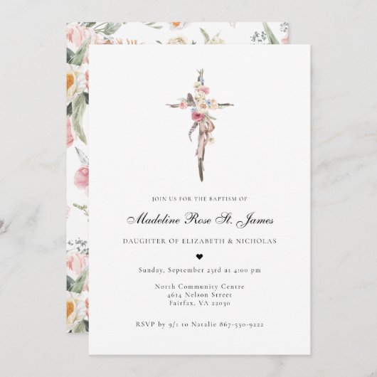 Lentbloemen | Floral Cross Baptisme Kaart (Voorkant / Achterkant)