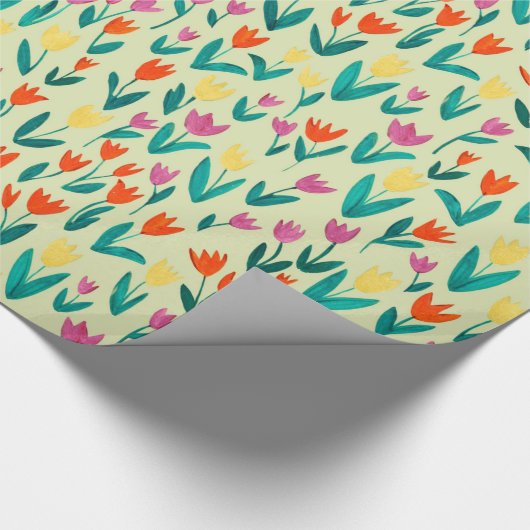 Lentbloemen geel folderbloemig bloemetjespatroon cadeaupapier (Hoek)