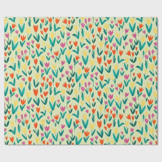 Lentbloemen geel folderbloemig bloemetjespatroon cadeaupapier (Vlak)