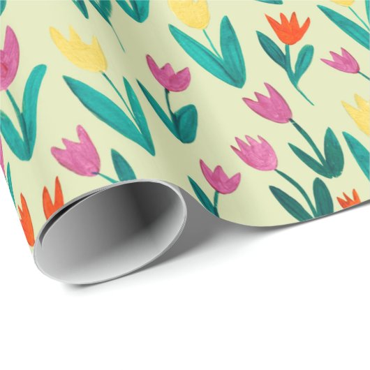 Lentbloemen geel folderbloemig bloemetjespatroon cadeaupapier (Rol Hoek)