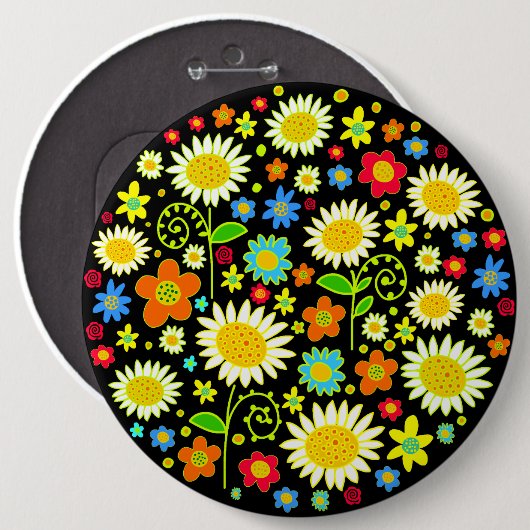 Lentbloemen - kolossaal ronde button 6,0 cm (Voorkant /achterkant)