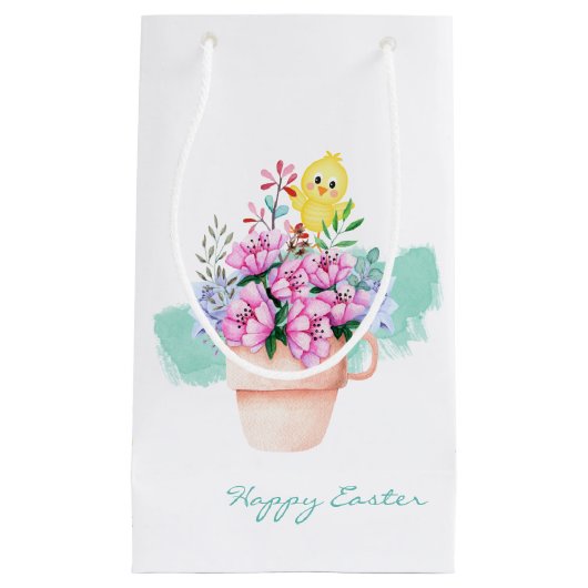 Lentbloemen met paasbakje met kleine cadeautas (Voorkant)