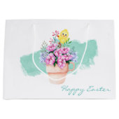 Lentbloemen met paasbaksteen groot cadeauzakje (Voorkant)