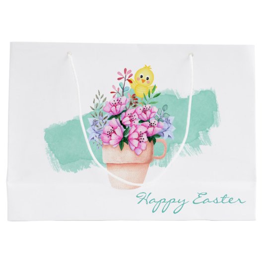 Lentbloemen met paasbaksteen groot cadeauzakje (Achterkant)