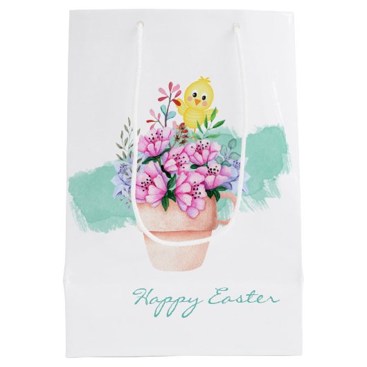 Lentbloemen met paasbaksteen medium cadeauzakje (Achterkant)