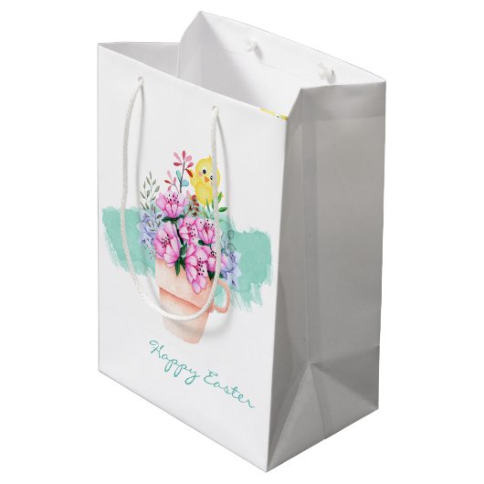 Lentbloemen met paasbaksteen medium cadeauzakje (Achterkant Gekanteld)