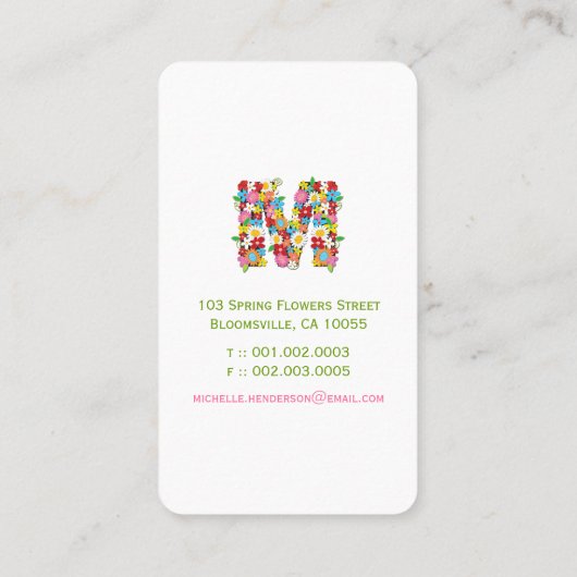Lentbloemen Monogram M-kaart Visitekaartje (Achterkant)