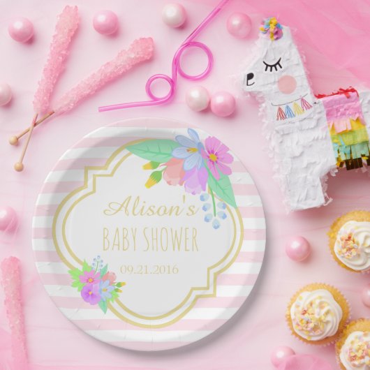 Lentbloemen op roze Baby shower Borden 9 inch Papieren Bordje (Feest)