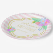 Lentbloemen op roze Baby shower Borden 9 inch Papieren Bordje (Gekanteld)