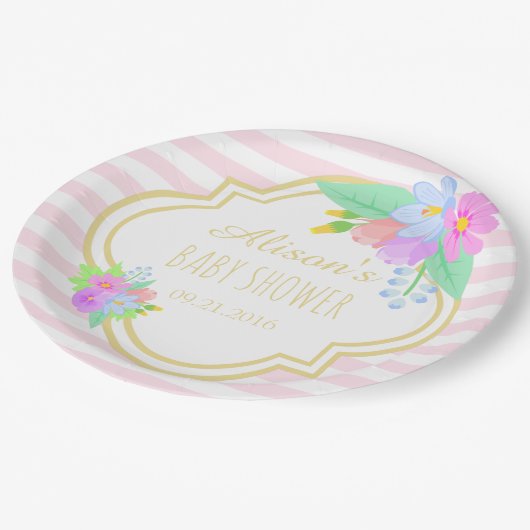 Lentbloemen op roze Baby shower Borden 9 inch Papieren Bordje (Gekanteld)