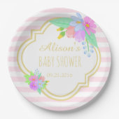 Lentbloemen op roze Baby shower Borden 9 inch Papieren Bordje (Voorkant)