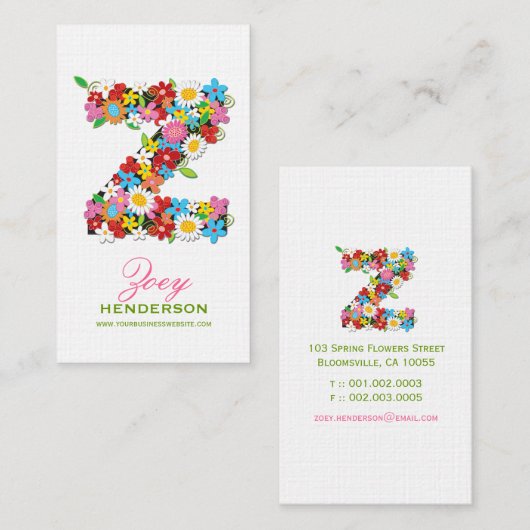 Lentbloemen "Z" Monogram Profielkaart Visitekaartje (Voorkant / Achterkant)