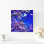 Lentboom, maan, blauwe lucht. vierkante klok (Huis)