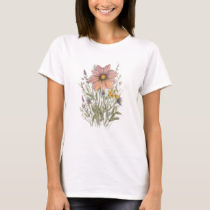 Lente 45 bloemen, lijntekening, minimalistisch, ca t-shirt