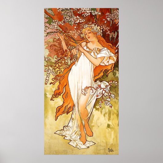 Lente Alfons Mucha Art Nouveau Poster (Voorkant)