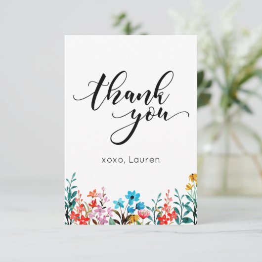 Lente Aquarel Bloem Plat Dank Je Wel Bedankkaart (Staand voorkant)