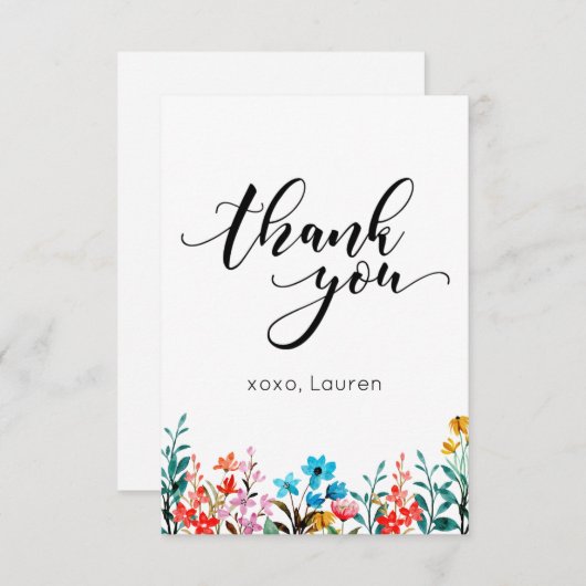 Lente Aquarel Bloem Plat Dank Je Wel Bedankkaart (Voorkant / Achterkant)