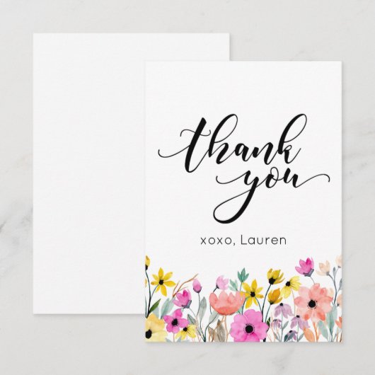 Lente Aquarel Bloem Plat Dank Je Wel Bedankkaart (Voorkant / Achterkant)