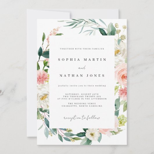 Lente Aquarel Bloemen Bruiloft Uitnodiging (Voorkant)