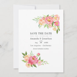 Lente Aquarel Pioen Huwelijksfoto Save The Date