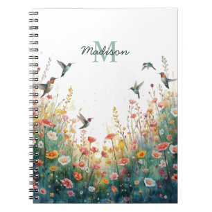 Lente Aquarel Vogels Bloemenkroon Monogram Wildblo Notitieboek