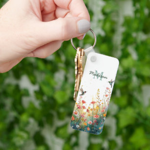Lente Aquarel Vogels Bloemenkroon Monogram Wilde B Sleutelhanger