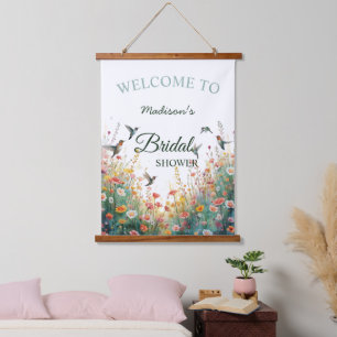 Lente Aquarel Vogels Bloemige Monogram Wilde Bloem Hangend Wandkleed